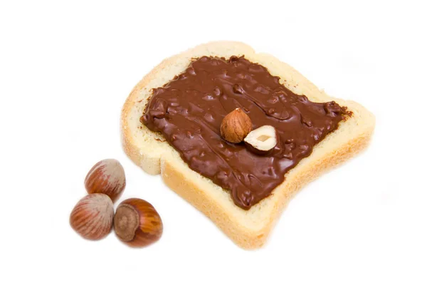 Rebanada de pan con avellana de chocolate — Foto de Stock