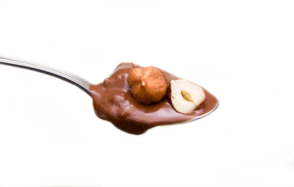 Lepel met Chocolade hazelnoot — Stockfoto