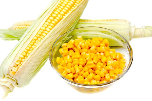 Bowl of corn and cobs — Stock Photo, Image