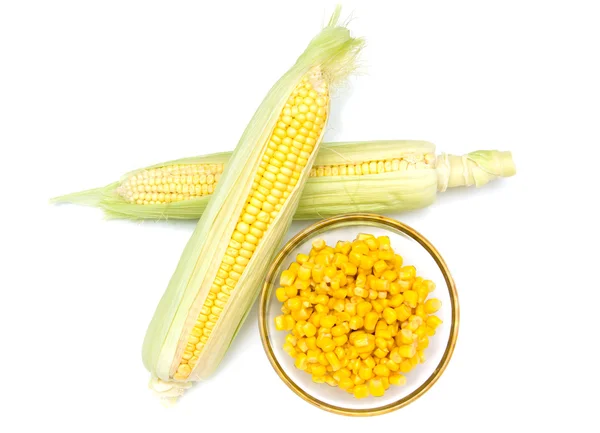 Tazón de maíz y mazorcas de Fotos de stock