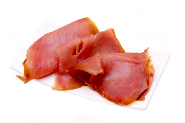 Rökt tonfisk på liten bricka — Stockfoto
