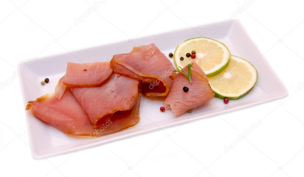 Smoked tuna on tray