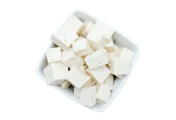 Cubes of tofu square bowl from above