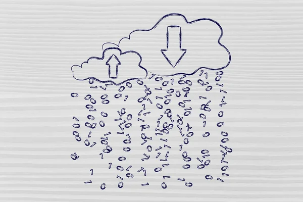 Carica e scarica cloud con pioggia di codice binario — Foto Stock