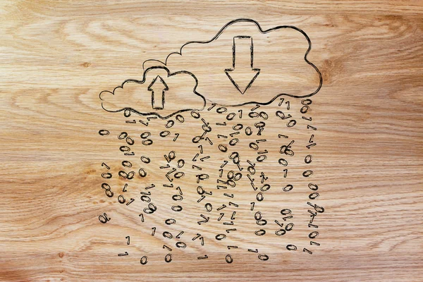 Upload & Download Wolken mit Binärcode regen — Stockfoto