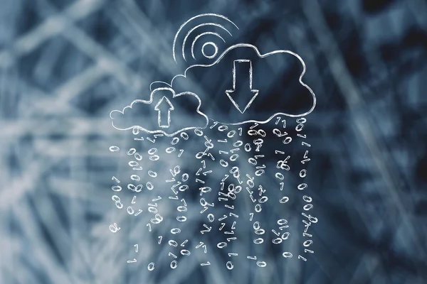 Wi-fi の日・ バイナリ コード雨の雲 — ストック写真