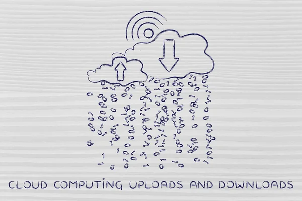 Begreppet Cloud computing uppladdningar & nedladdningar — Stockfoto