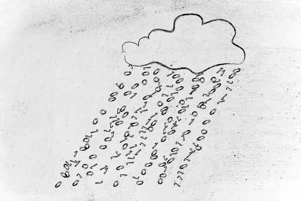 cloud with binary code rain