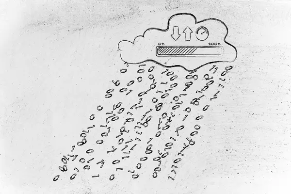 Cloud with binary code rain and progress bar — Stock Photo, Image