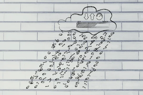 Awan dengan kode binari rain dan progress bar — Stok Foto