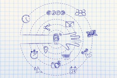 Genel smartwatch işlevleri tarafından çevrili ile el 