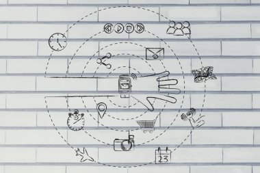 Genel smartwatch işlevleri tarafından çevrili ile el 