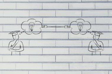 Erkekler düşünce kabarcıkları ile bir fiş ile bağlı