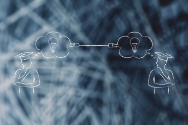 Erkekler düşünce kabarcıkları ile bir fiş ile bağlı