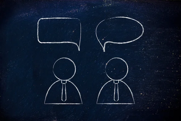 Businessmen conversation dialogue with comic bubble — Stock Photo, Image