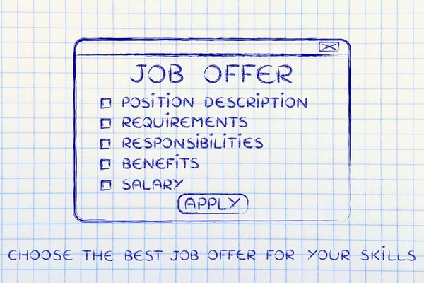Kies de beste jobaanbieding voor uw vaardigheden, pop-up met lijst — Stockfoto