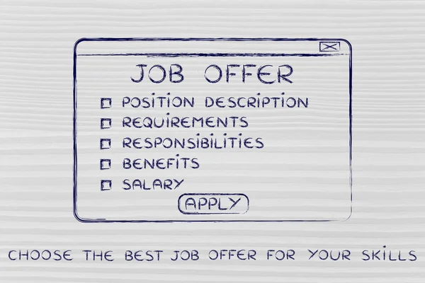 Wybierz najlepszą ofertę pracy na swoje umiejętności, pop-up z listy — Zdjęcie stockowe