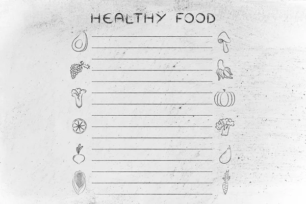 Vorlage für die Liste gesunder Lebensmittel — Stockfoto