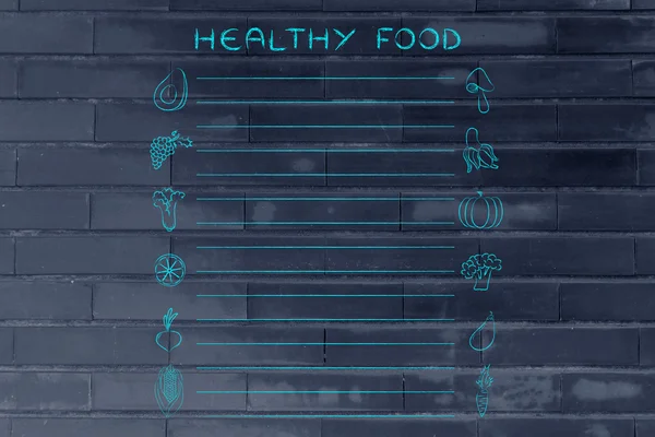 Vorlage für die Liste gesunder Lebensmittel — Stockfoto