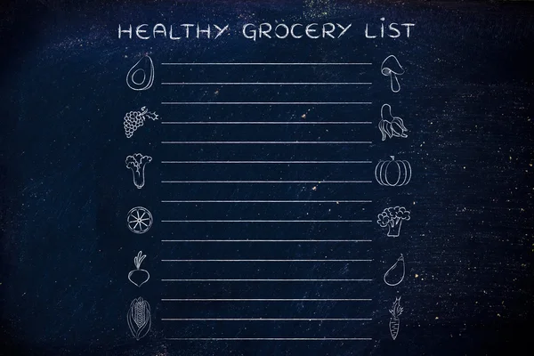 Šablona seznamu zdravé potraviny — Stock fotografie