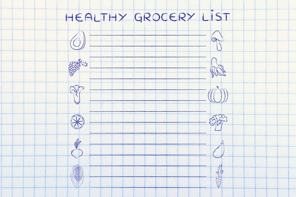 Listmall för friska livsmedelsbutiker — Stockfoto