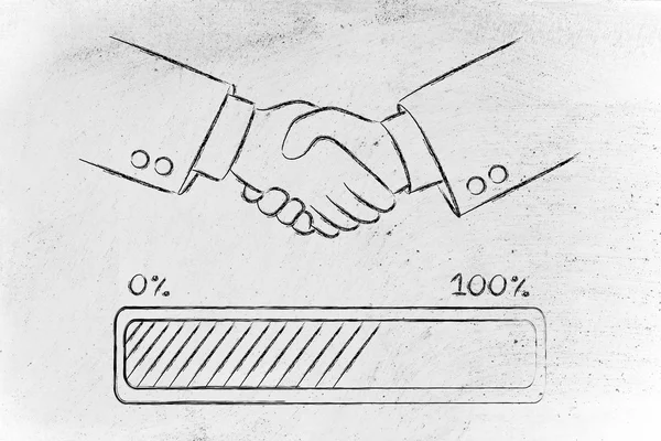 進行状況バーの読み込みとのハンドシェイク — ストック写真