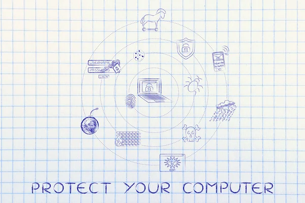 Begreppet skydda datorn — Stockfoto