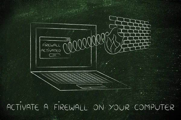 Concepto de activar un firewall en su ordenador —  Fotos de Stock