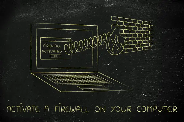 Concept of activate a firewall on your computer — Stock Photo, Image