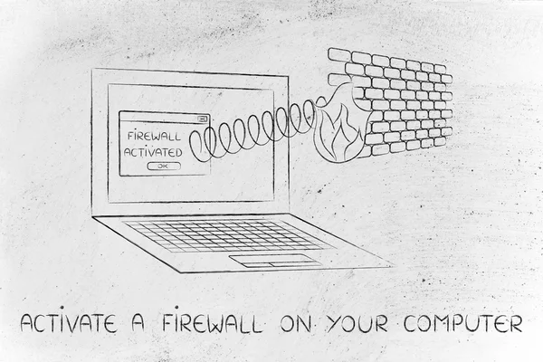 Begreppet aktivera en brandvägg på datorn — Stockfoto