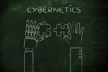 insan ve robot el Sibernetik bir bulmaca çözme