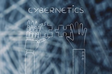 insan ve robot el Sibernetik bir bulmaca çözme