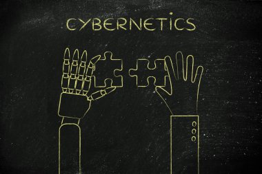 insan ve robot el Sibernetik bir bulmaca çözme
