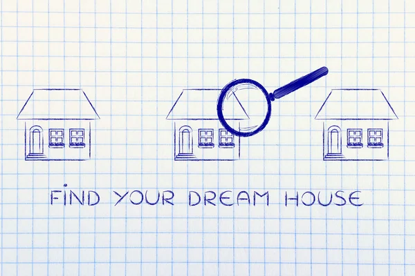 Conceito de como encontrar a sua casa de sonho — Fotografia de Stock