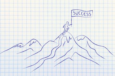 Başarı afiş ayakta bir dağın tepesinde olan kişi