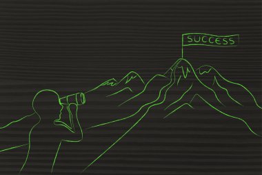 adam başarı afiş bir dağın tepesinde seyir dürbün ile