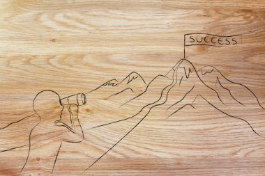 adam başarı afiş bir dağın tepesinde seyir dürbün ile