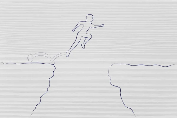 Modig man jumpying över en klippa — Stockfoto