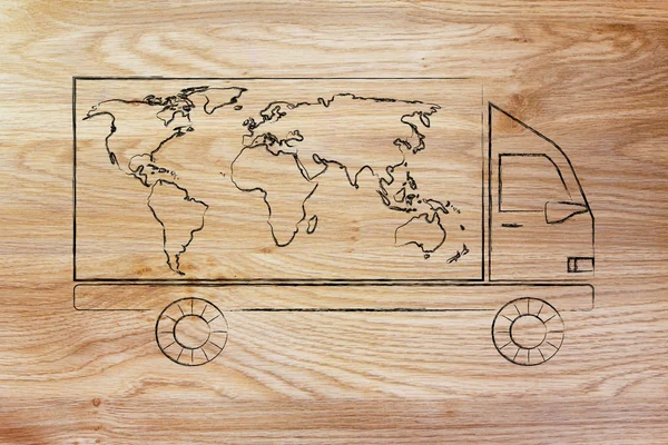 shipping company vehicle with world map design