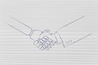 İnsan ve robot el sıkışıyor.