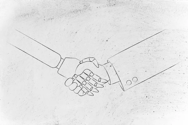 İnsan ve robot el sıkışıyor.