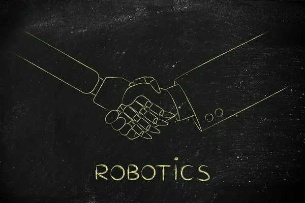 man and robot shaking hands, robotics