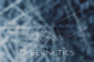 insan ve robot tokalaşırken, sibernetik