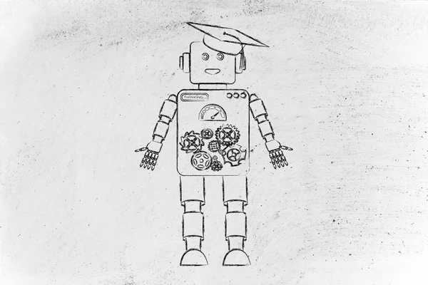 Смешной робот в шляпе выпускника — стоковое фото