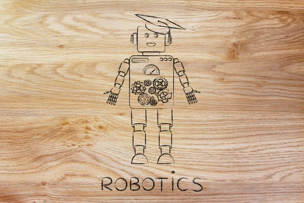 funny robot with graduation hat, robotics