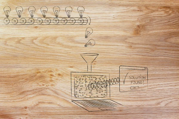 知識(電球)を解決に変える機械 — ストック写真