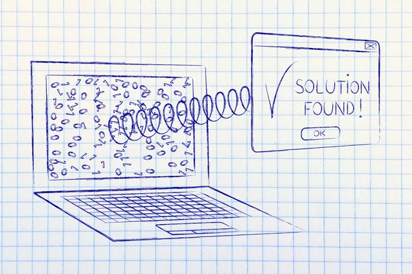 Dados de processamento de laptop em soluções, com mola pop-up — Fotografia de Stock