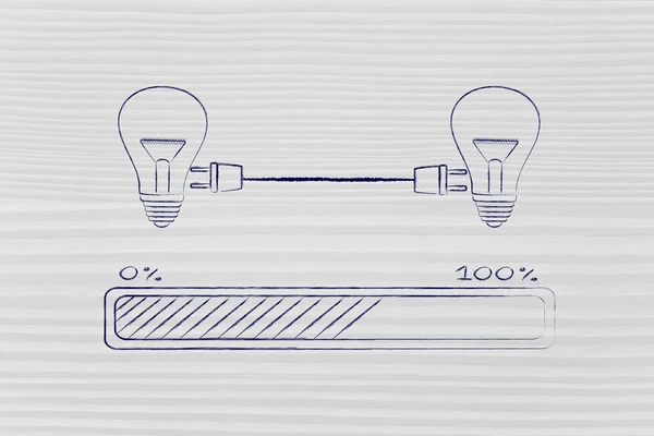 lightbulbs connected with double plug and progress bar