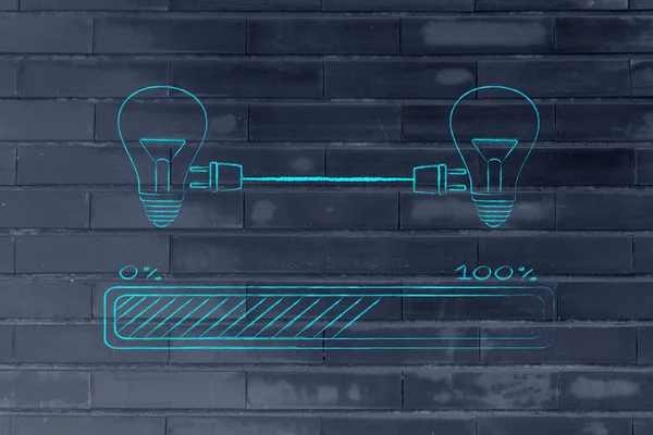 Lightbulbs connected with double plug and progress bar — Stock Photo, Image