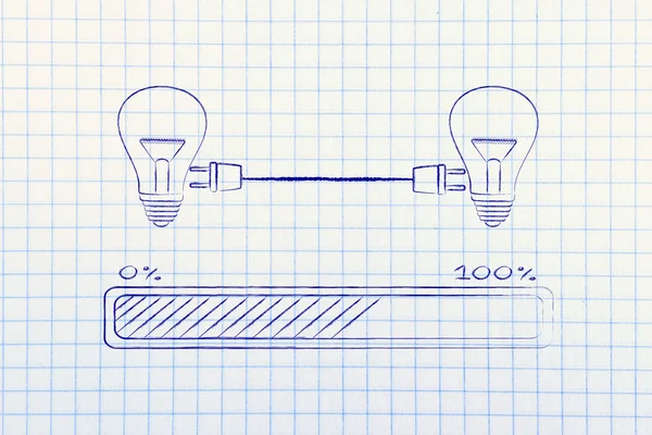 Lightbulbs συνδέονται με διπλή γραμμή τοποθέτησης και πρόοδο — Φωτογραφία Αρχείου